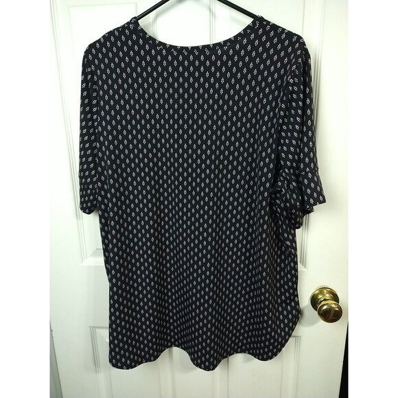 Woman Within 18/20 Blouse Black Purple Diamond Polka Dot Business Casual Stretch - Picture 6 of 10
